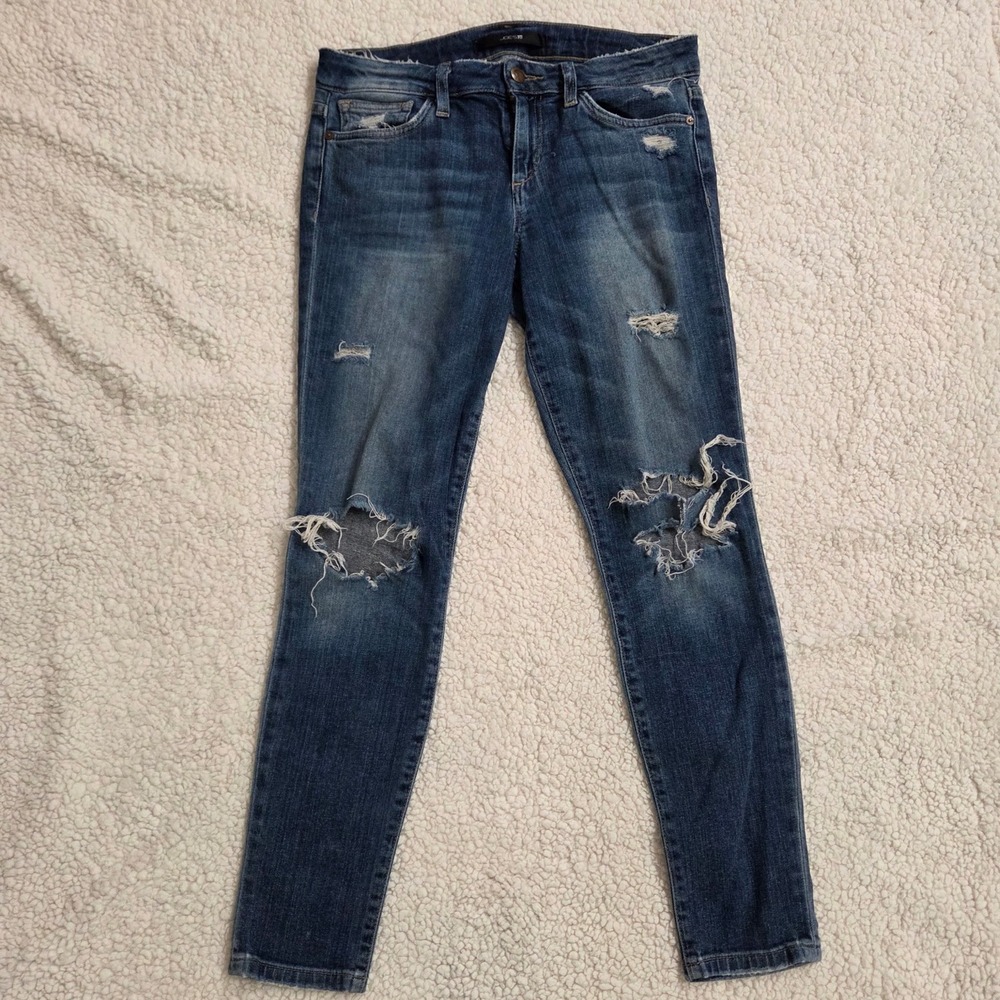 Joe's Jeans Women's Skinny Ankle Distressed‎ Ripped Blue Denim Jeans Size 28